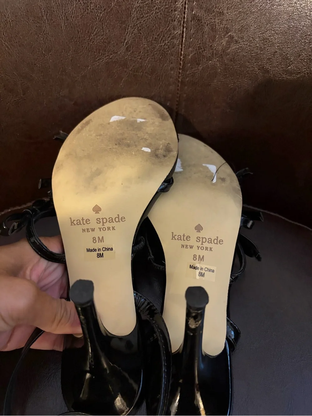 kate spade Black Patent Strappy Bow Heels shoes women’s size 8